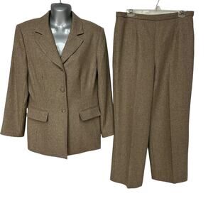 Vintage Le Suit Essentials Tweed Blazer Jacket Pants Tan Set Women's Size 10
